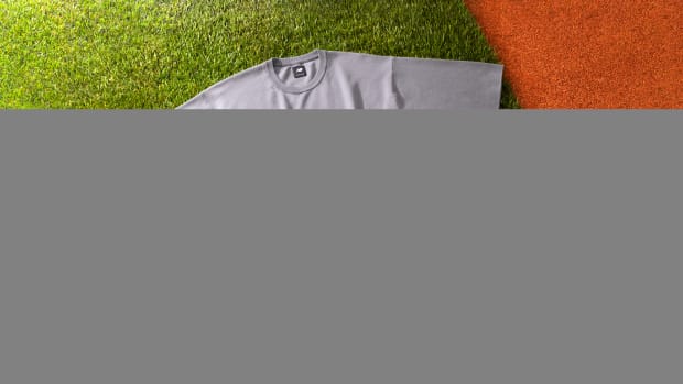 Shohei Ohtani's grey New Balance shirt.